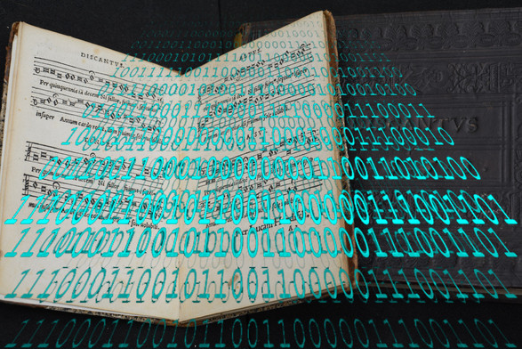 Alte Drucke von Notenabschriften und Zahlenkolonnen mit binären Daten. Bildquelle:
CC BY 3.0 Autor:in: Amrei Flechsig/W. Rebel.
