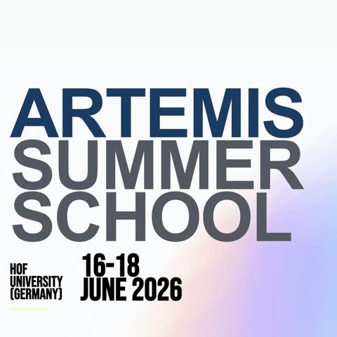 Veranstaltungsgrafik der Artemis Summer School mit Hinweis zum Datum (16–18.06.) und Ort (Hof University, Deutschland).