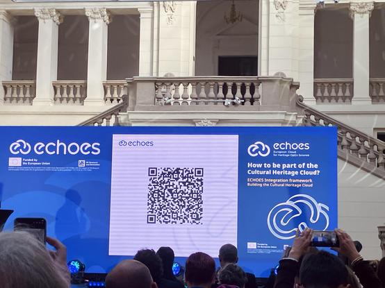 QR-Code with the question, how anyone can be part of the Cultural Heritage Cloud at the second ECHOES Annual Event in Poznań (16.–20.03.2026), here in the National Museum.