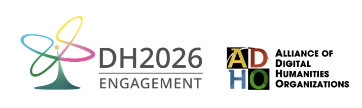 Logo der diesjährigen DH2026, Logo der Alliance of Digital Humanities Organizations (ADHO). Die Veranstaltung wird ausgerichtet von der Korean Association for Digital Humanities (KADH). 

