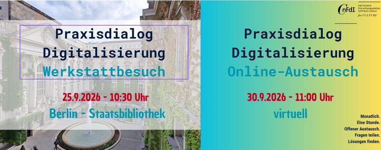 Banner NFDI4Culture Praxisdialog Digitalisierung im September 2026, by Katja Sternitzke, CC0 